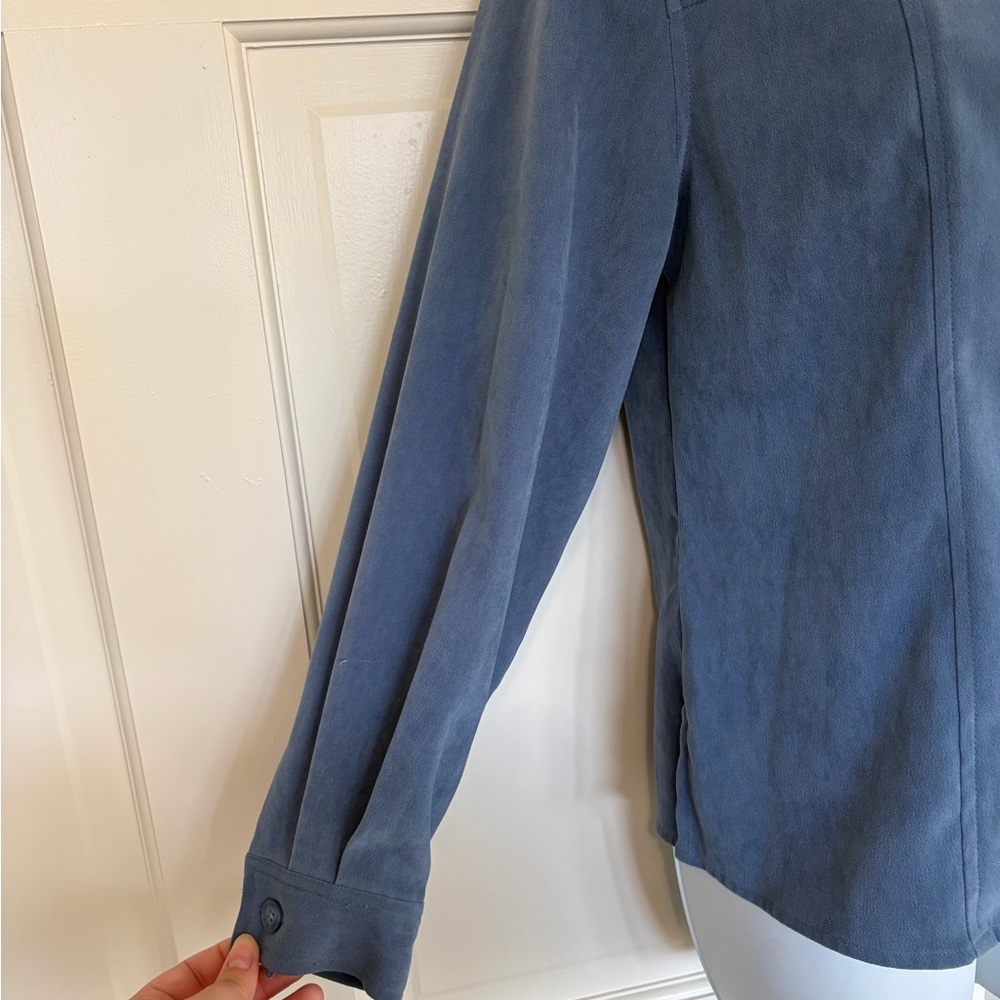 Petite Sophisticate Dusty Blue Button Front Top - Picture 2 of 4